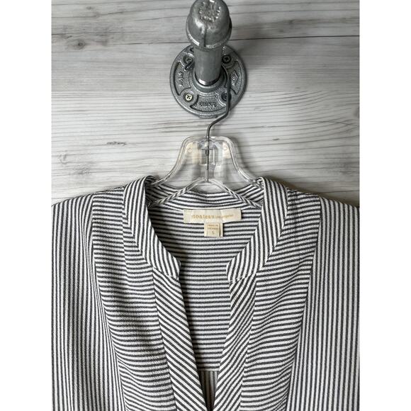 Monteau Los Angeles Shirt Womens Small Black White Striped Peplum V-Neck Casual - Picture 2 of 10